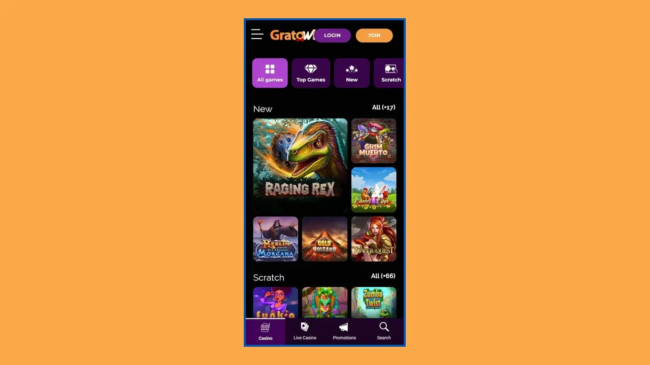Le compte dans la version mobile de Gratowin est réapprovisionné instantanément.